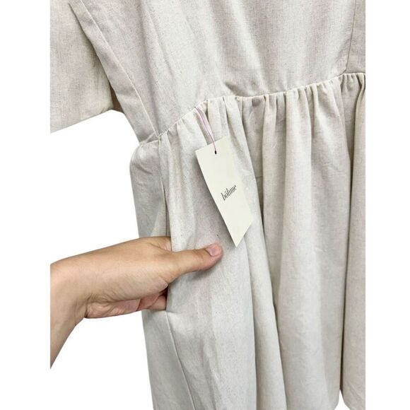 MIOU MUSE Dress Size Small Bow Tie Mini Linen Blend Square Neck NEW - Picture 6 of 12